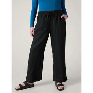 Athleta Retreat High Rise Linen Wide Leg Pant MP Medium Petite Black